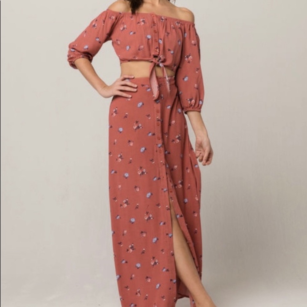 Good Luck Gem floral button maxi skirt